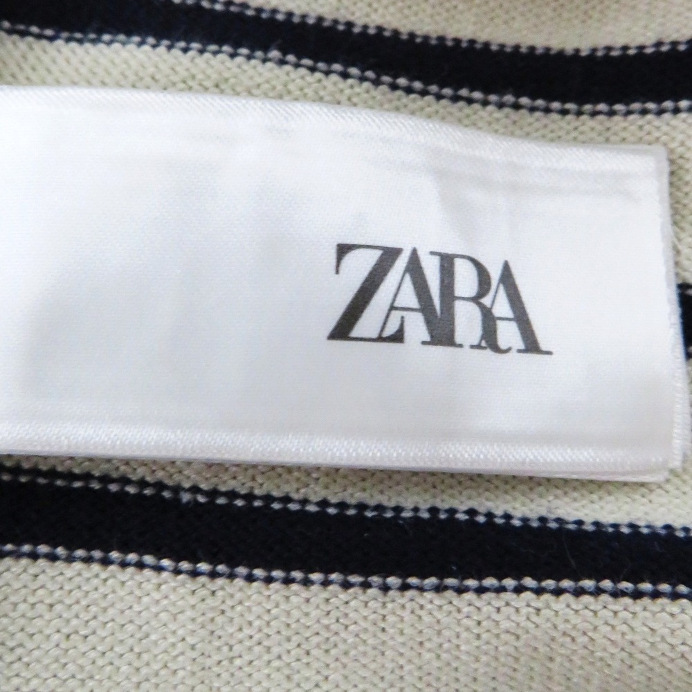 Zara Cream & Navy Stripe Ruffle Trim Cardigan Medium Button Front Bangladesh - Picture 11 of 12